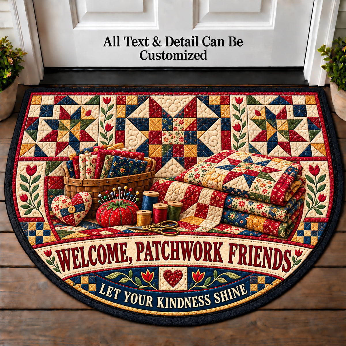 Star Quilt Block - Patchwork Friends Personalized Half Round Mat | 5To9Vibe