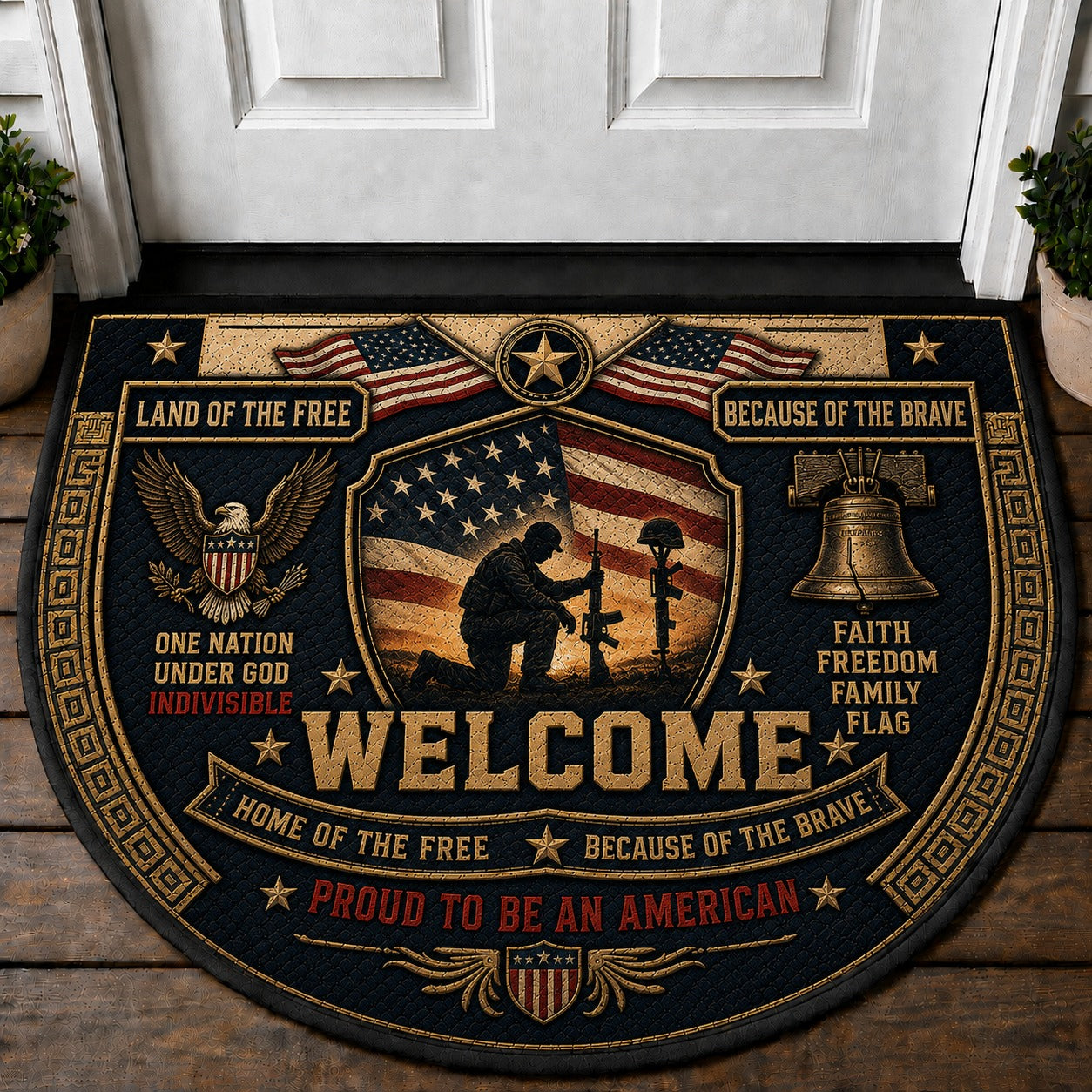 US Military Pride Quilted Print Premium Welcome Mat – Personalized Doormat