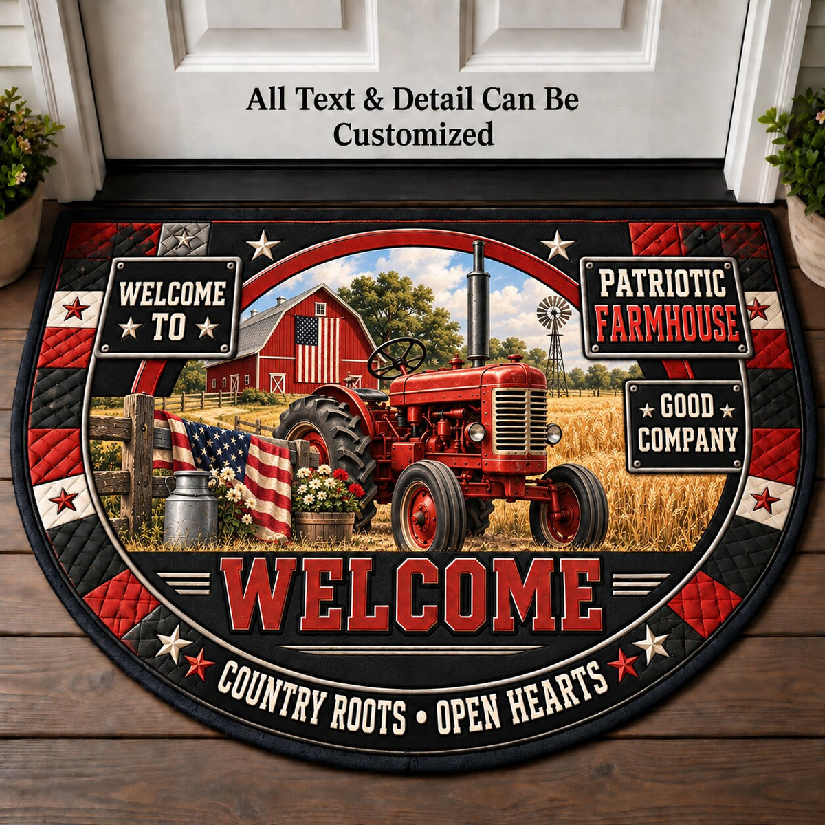 Patriotic Farmhouse Personalized Half Round Mat | 5To9Vibe