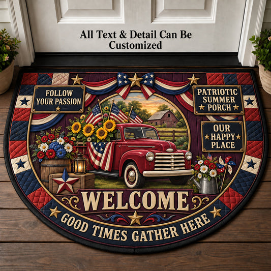 Patriotic Summer Porch Personalized Half Round Mat | 5To9Vibe