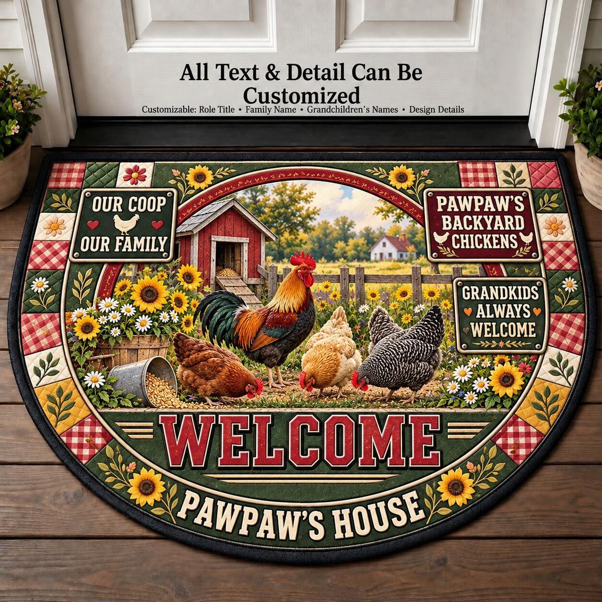 Pawpaw's Backyard Chickens Personalized Half Round Mat | 5To9Vibe