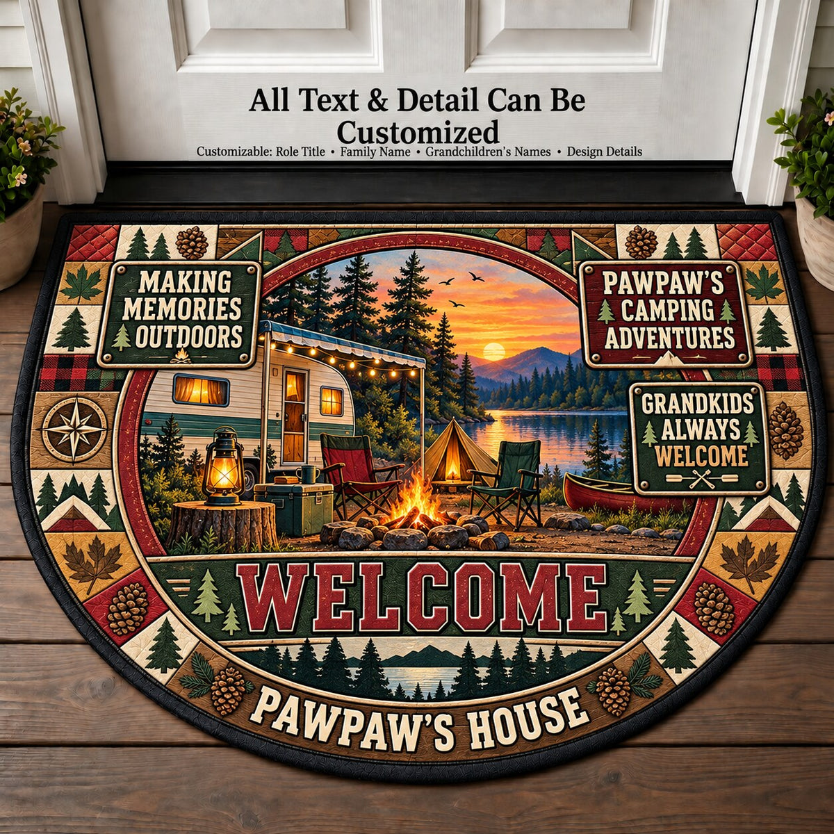 Pawpaw's Camping Adventures Personalized Half Round Mat | 5To9Vibe