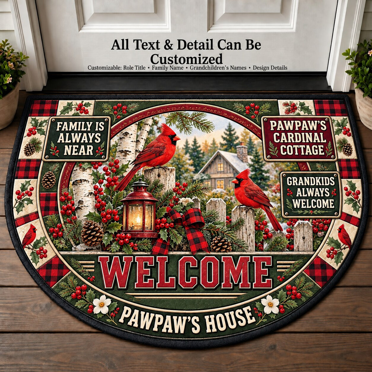 Pawpaw's Cardinal Cottage Personalized Half Round Mat | 5To9Vibe