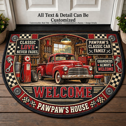 Pawpaw's Classic Car Family Personalized Half Round Mat | 5To9Vibe