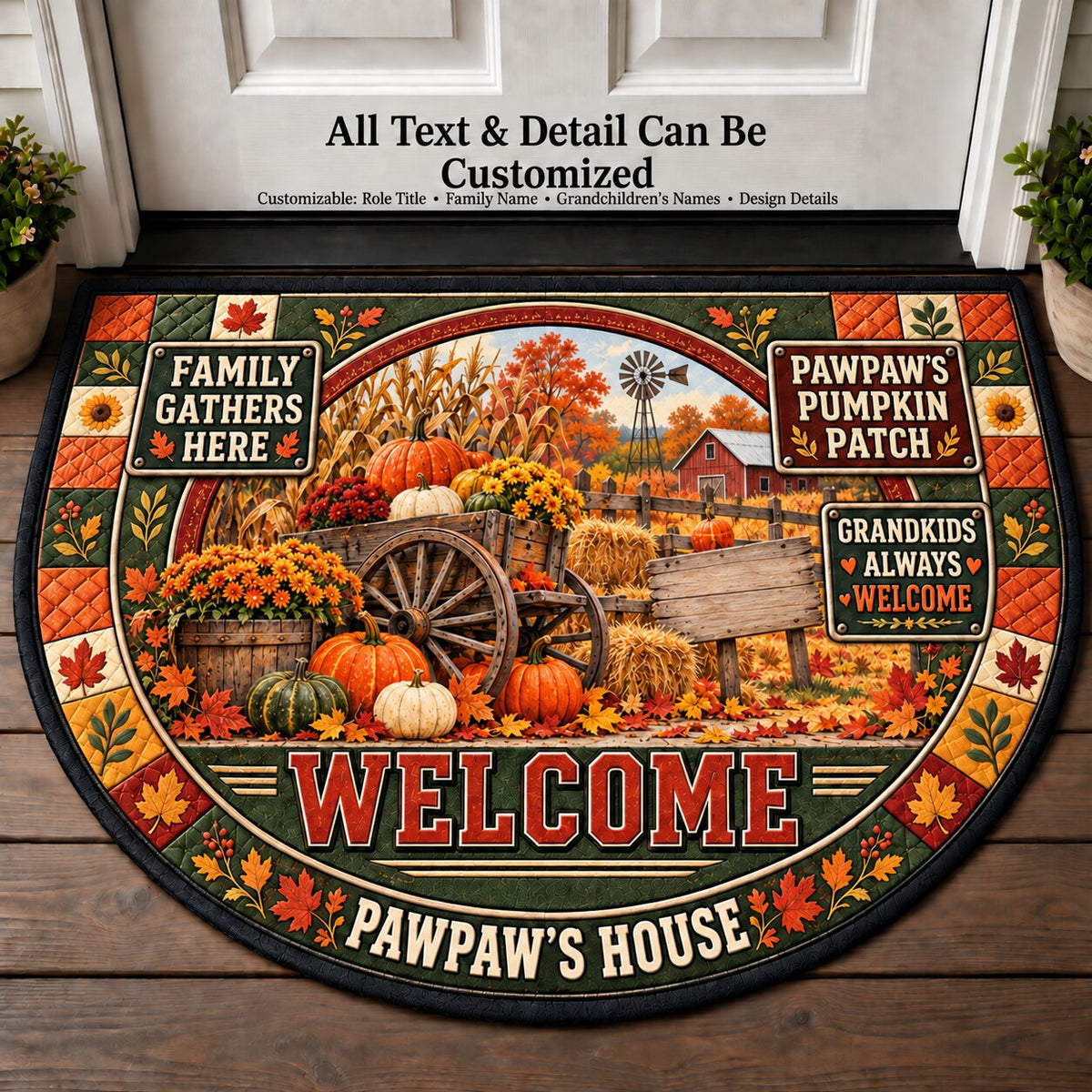 Pawpaw's Pumpkin Patch Personalized Half Round Mat | 5To9Vibe