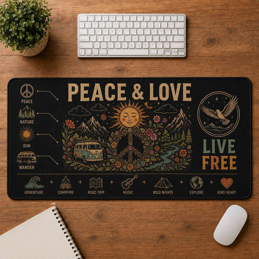 Peace & Love Hippie Desk Mat Mouse Pad | 5To9Vibe - Peace & Love style