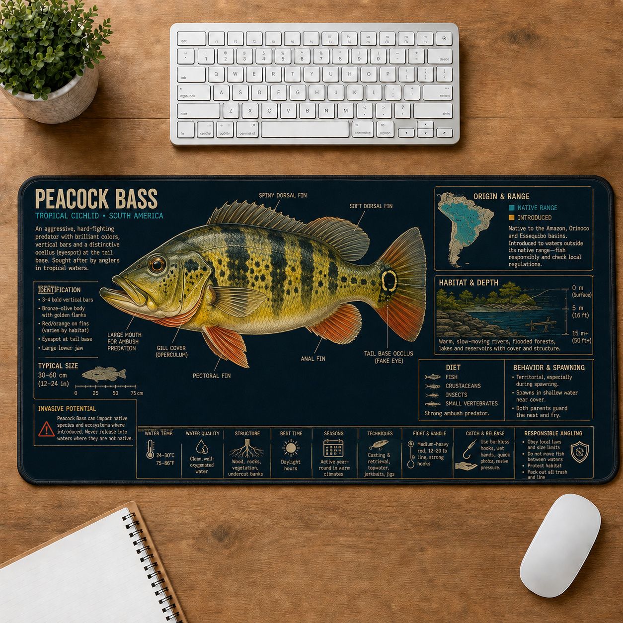 Peacock Bass Fishing Field Guide Desk Mat | 5To9Vibe