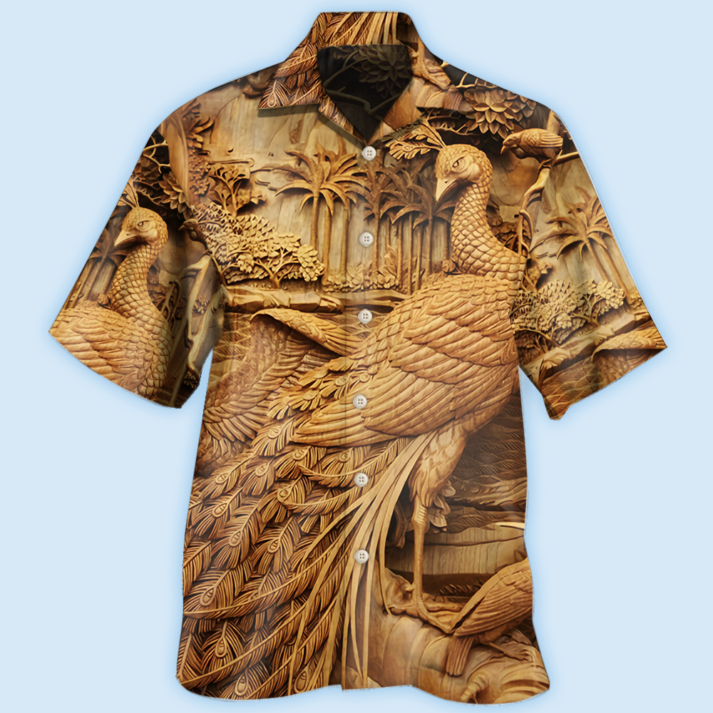 Peacock Woodcarving - Hawaiian shirt 