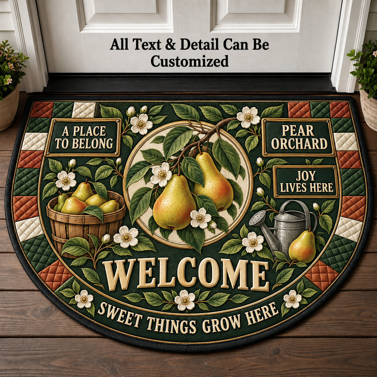 Pear Orchard Personalized Half Round Mat | 5To9Vibe