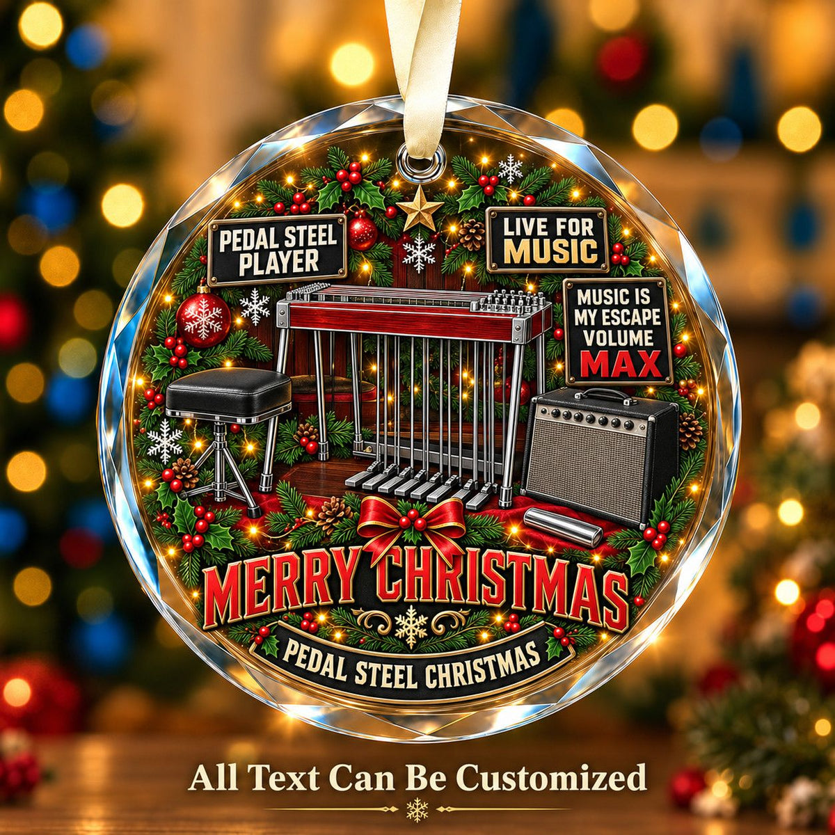 Pedal Steel Player Personalized Glass Ornament | 5To9Vibe