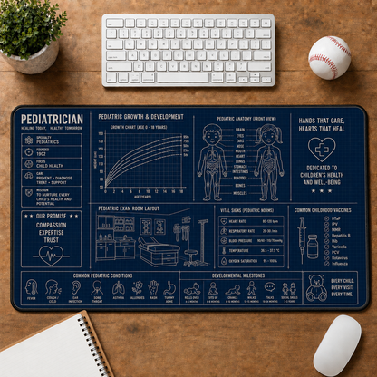 Dental Clinic Blueprint Large Desk Mat - Dentist Chair & Tooth Anatomy Plus Size Mouse Pad - 5to9vibe