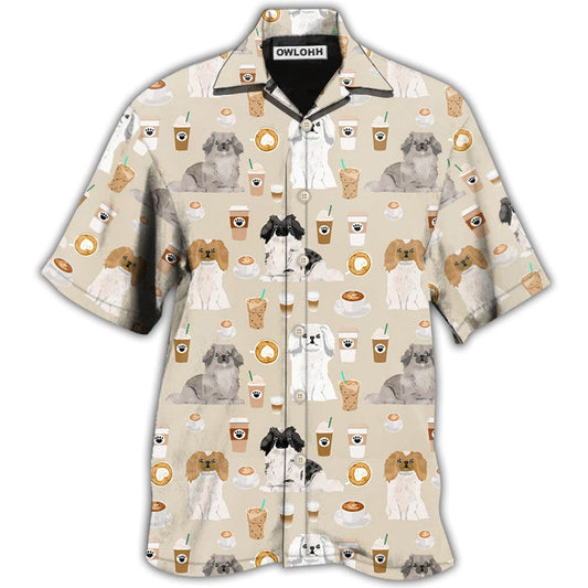 Hawaiian Shirt / Adults / S Pekingese Dog And Coffee Basic - Hawaiian Shirt 