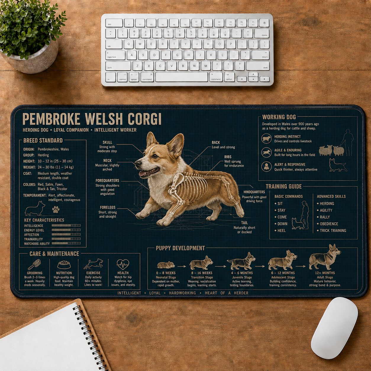 Pembroke Welsh Corgi Dog Breed Visual Guide Desk Mat | 5To9Vibe