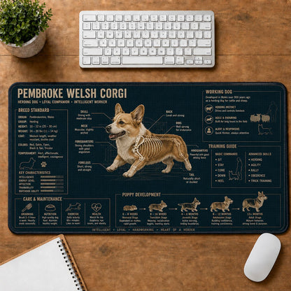 Pembroke Welsh Corgi Dog Breed Visual Guide Desk Mat | 5To9Vibe