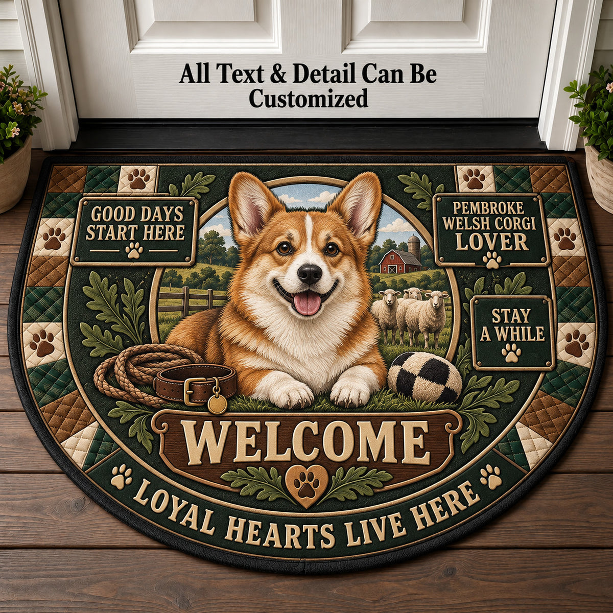 Pembroke Welsh Corgi Lover Personalized Half Round Mat | 5To9Vibe