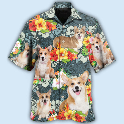Corgi Tropical Floral - Hawaiian Shirt 