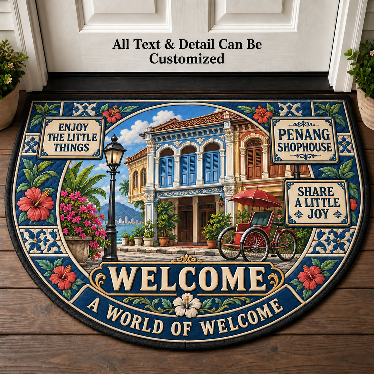 Penang Shophouse Personalized Half Round Mat | 5To9Vibe