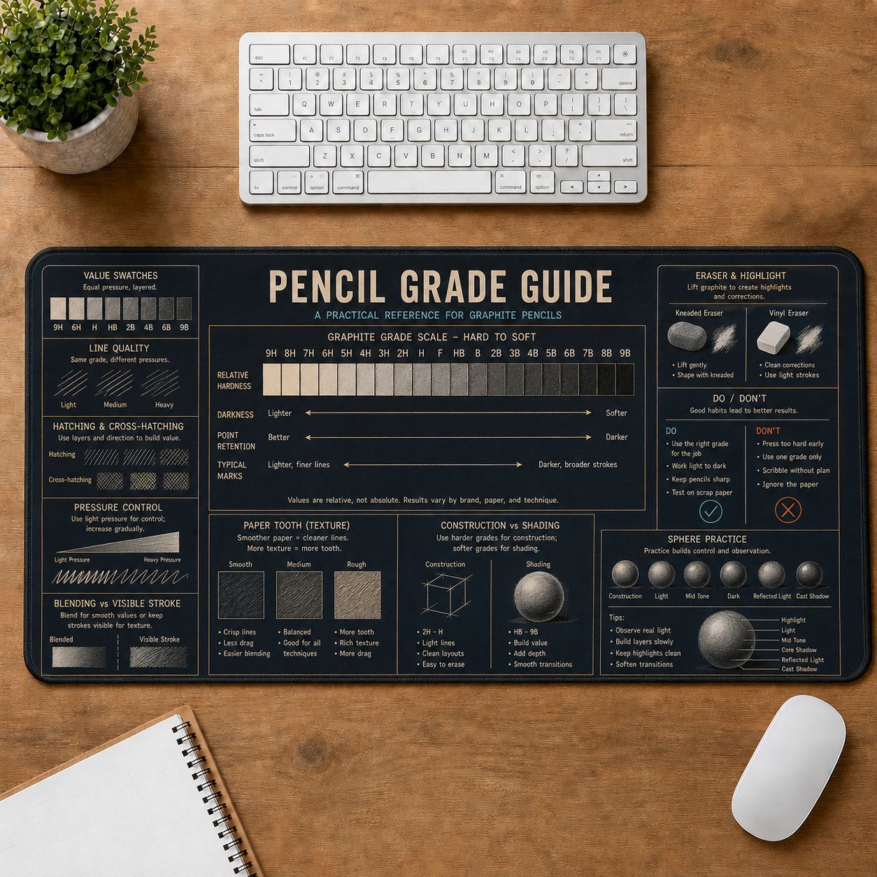 Pencil Grade Guide Creative Reference Guide Desk Mat | 5To9Vibe