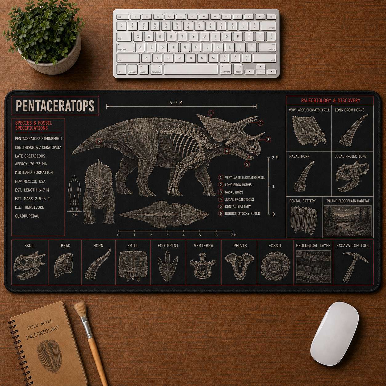 Pentaceratops Dinosaur Blueprint Desk Mat | 5To9Vibe