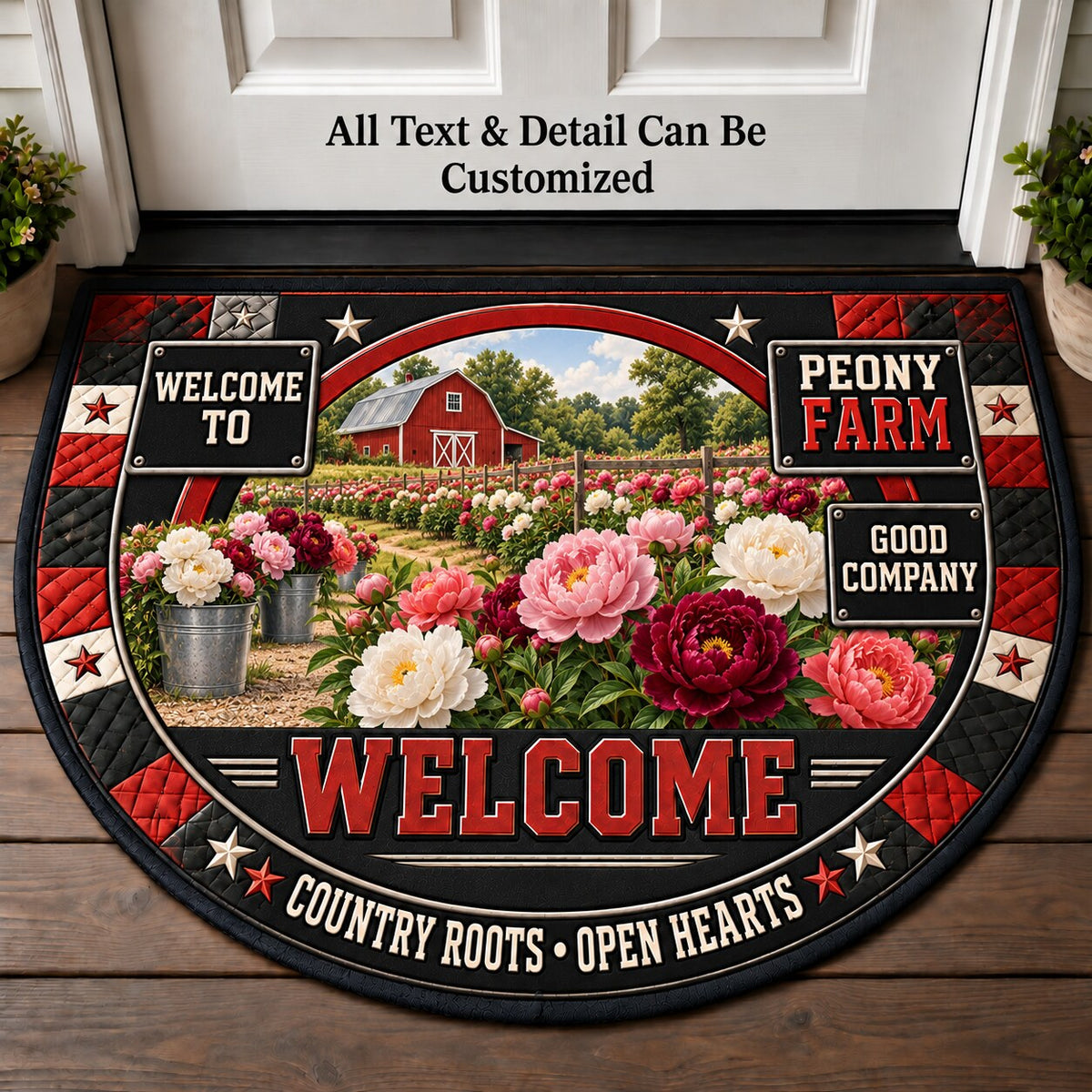 Peony Farm Personalized Half Round Mat | 5To9Vibe