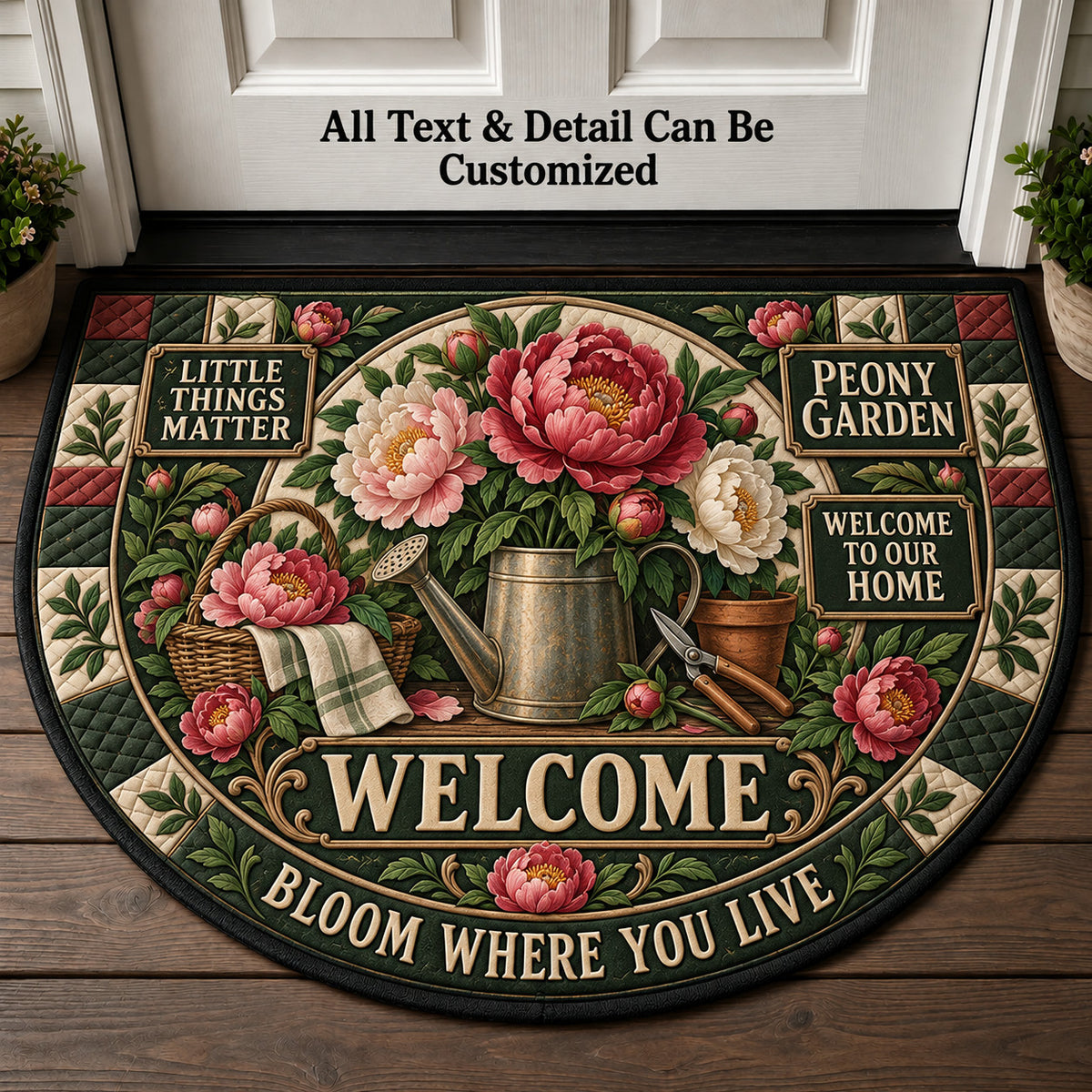 Peony Garden Personalized Half Round Mat | 5To9Vibe