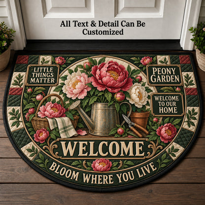 Peony Garden Personalized Half Round Mat | 5To9Vibe