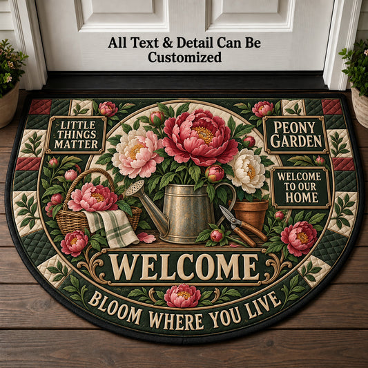 Peony Garden Personalized Half Round Mat | 5To9Vibe