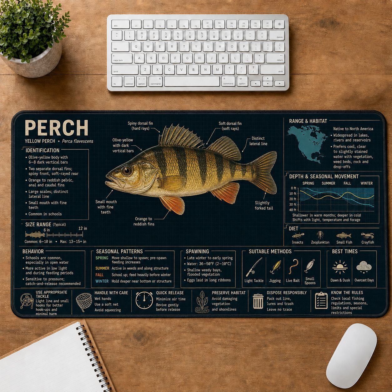 Perch Fishing Field Guide Desk Mat | 5To9Vibe