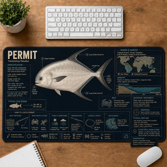 Permit Fish Fishing Field Guide Desk Mat | 5To9Vibe