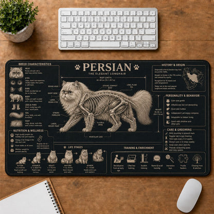 Persian Cat Breed Desk Mat Anatomy Guide | 5To9Vibe