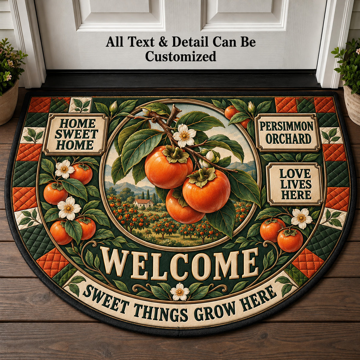 Persimmon Orchard Personalized Half Round Mat | 5To9Vibe