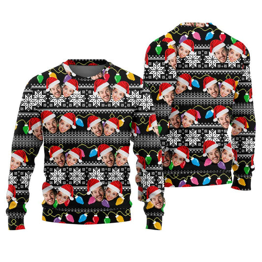 Personalize 2 Faces Couple Ugly Christmas Sweater