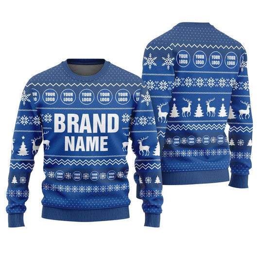 Personalized Brand Name And Logo Ugly Xmas Sweater Royal