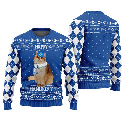 Personalized Cat Hanukkah Sweater Royal