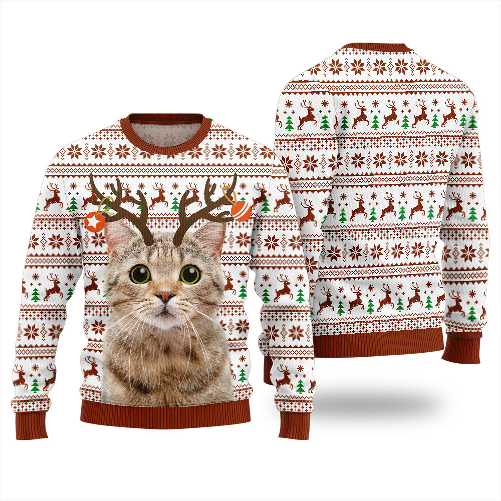 Personalized Cat Reindeer Antler Christmas Sweater