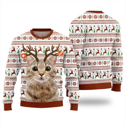 Personalized Cat Reindeer Antler Christmas Sweater