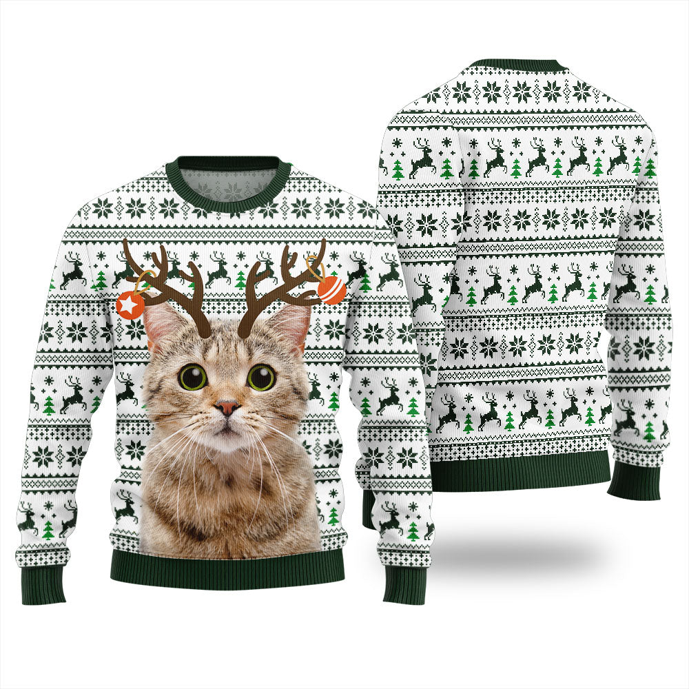 Personalized Cat Reindeer Antler Christmas Sweater