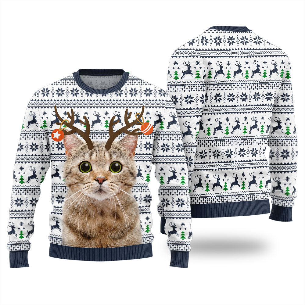 Personalized Cat Reindeer Antler Christmas Sweater