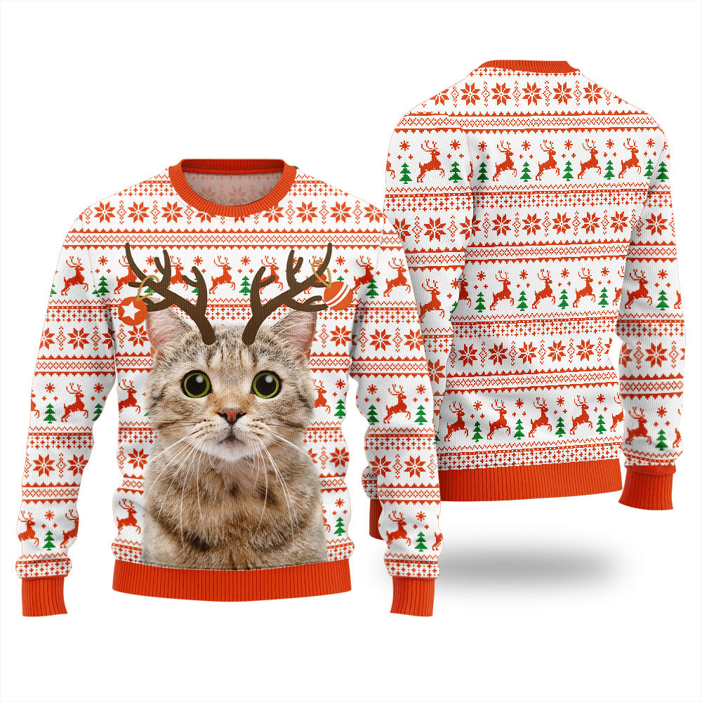 Personalized Cat Reindeer Antler Christmas Sweater