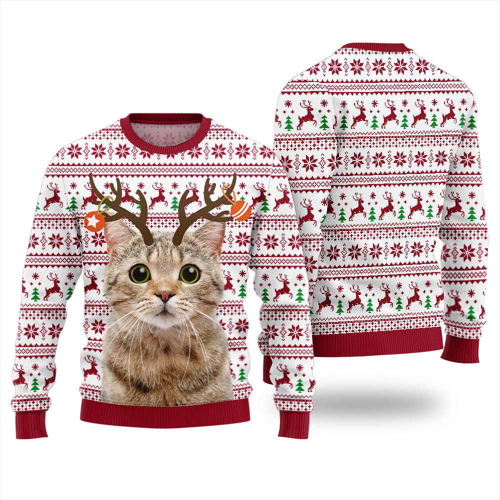 Personalized Cat Reindeer Antler Christmas Sweater