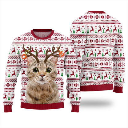 Personalized Cat Reindeer Antler Christmas Sweater