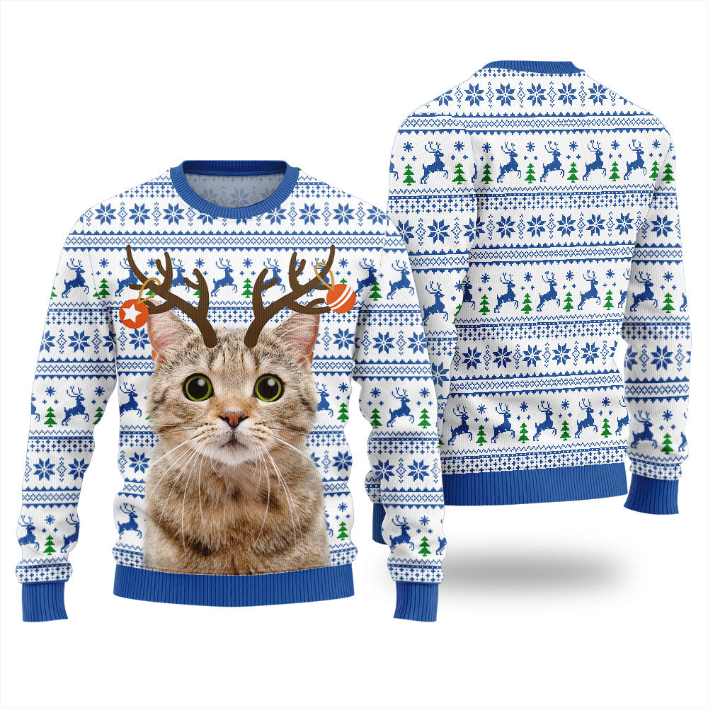 Personalized Cat Reindeer Antler Christmas Sweater