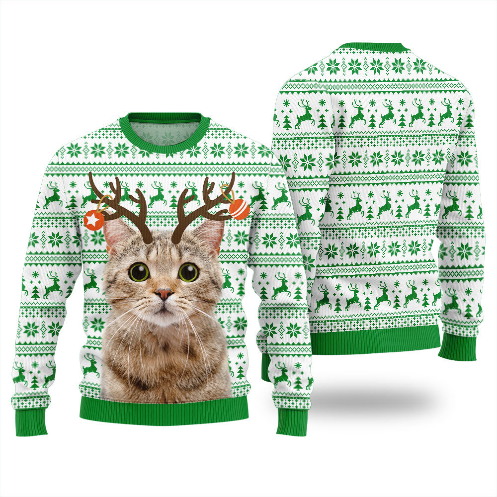 Personalized Cat Reindeer Antler Christmas Sweater