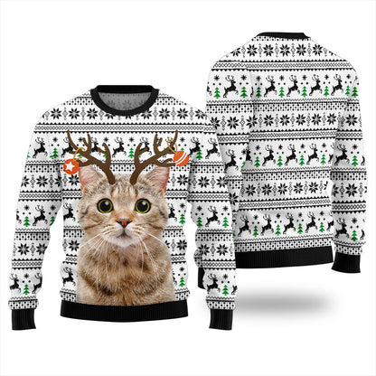 Personalized Cat Reindeer Antler Christmas Sweater