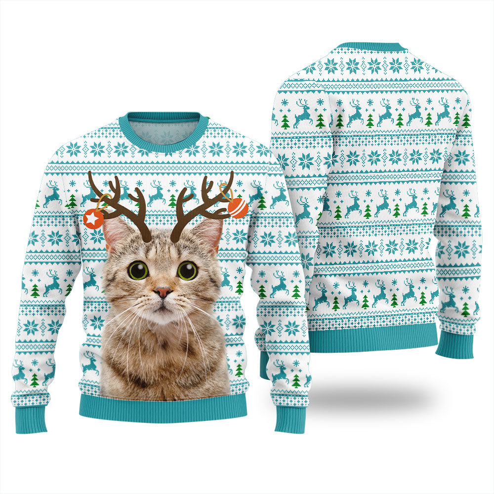 Personalized Cat Reindeer Antler Christmas Sweater