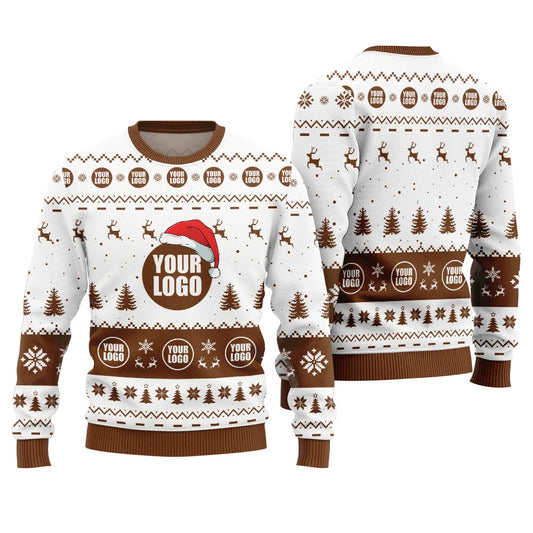 Personalized Company Logo Funny Ugly Christmas Sweater Brown