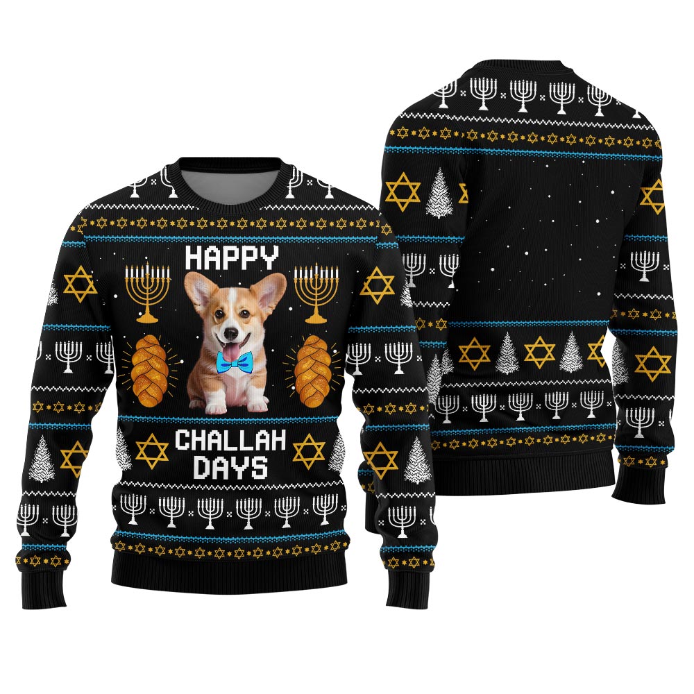 Personalized Dog Ugly Hanukkah Sweater Black