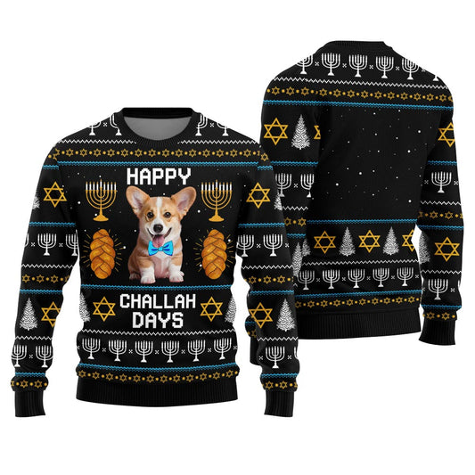Personalized Dog Ugly Hanukkah Sweater Black
