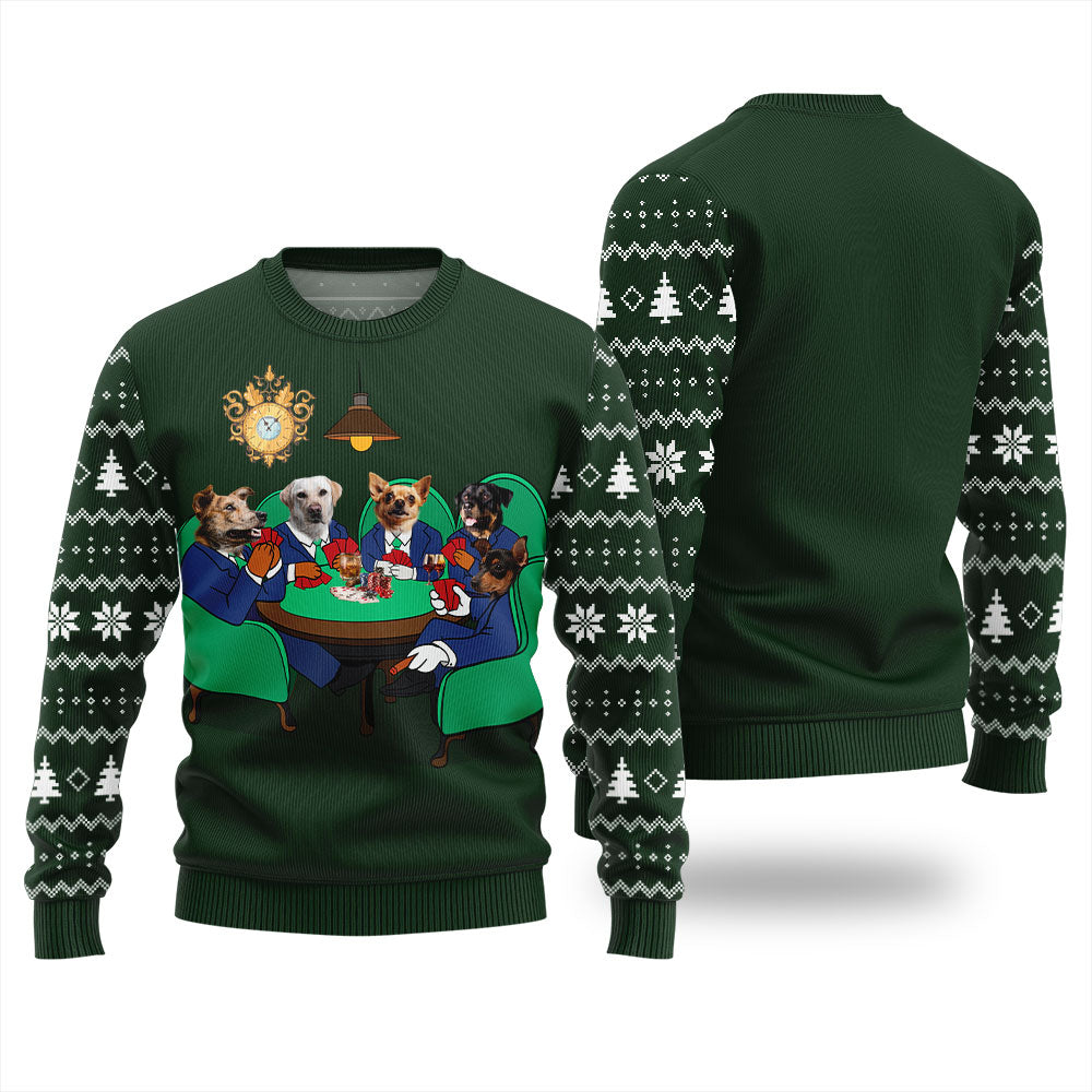 Personalized Dogs Playing Poker Christmas Ugly Sweater