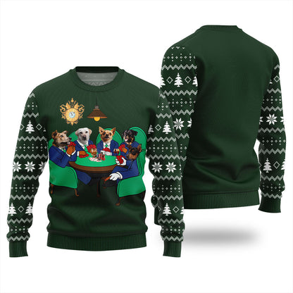 Personalized Dogs Playing Poker Christmas Ugly Sweater